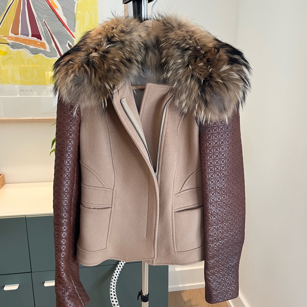 Diane von Furstenberg DVF leather wool and genuine fur coat mob wife aes…